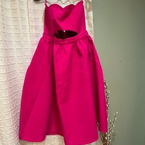 Pink, midi, strapless, party dress